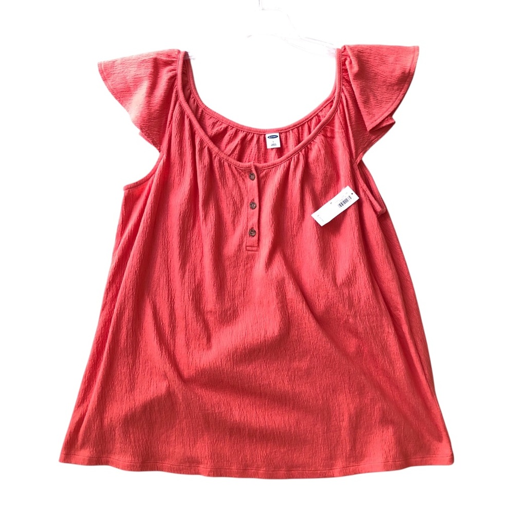 OLD NAVY NWT Pucker Flutter Sleeve Top Coral Pink Sz Large